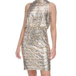 Eliza J sequined Dress in Silver and Gold NWT